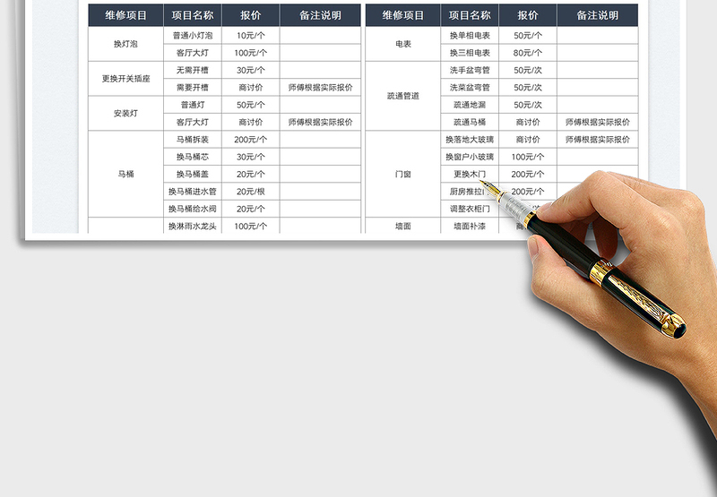 2025物业日常维修报价表免费下载