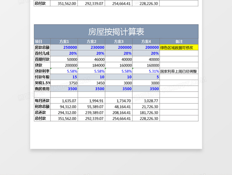 房屋按揭计算表下载