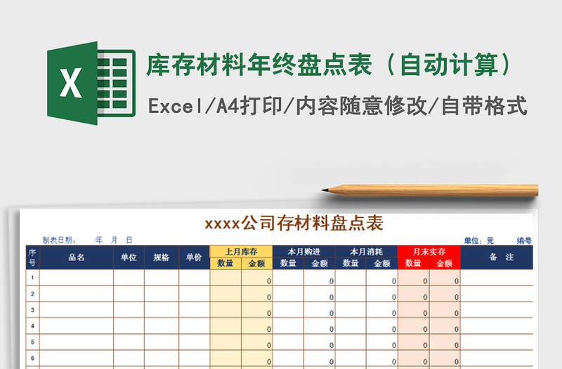 2025年库存材料年终盘点表（自动计算）