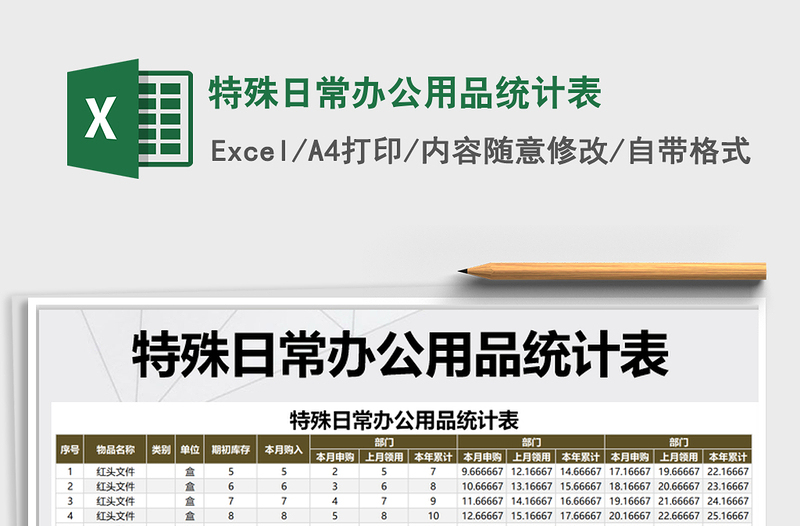 2025年特殊日常办公用品统计表