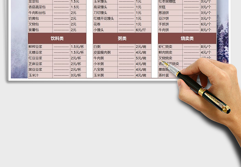 2025年中式早点包子铺报价表