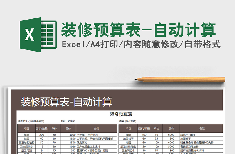 2024年装修预算表-自动计算