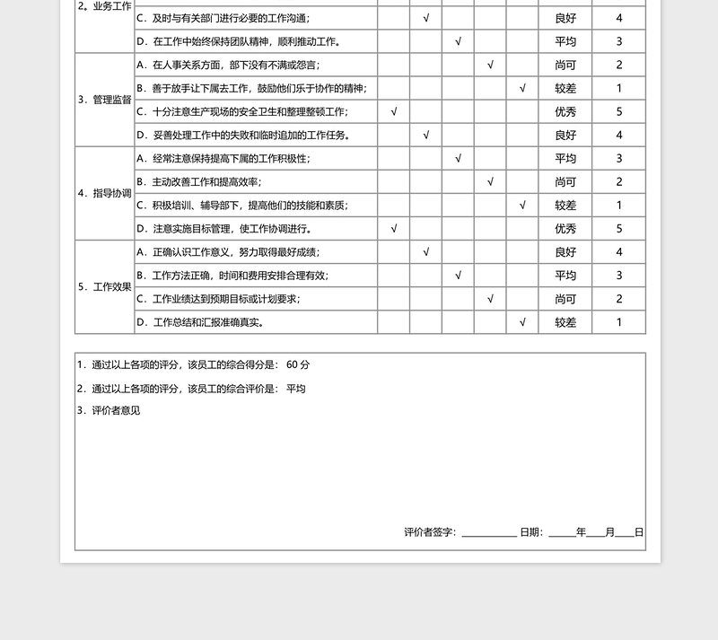 中层管理岗管理人员绩效考核评价下载