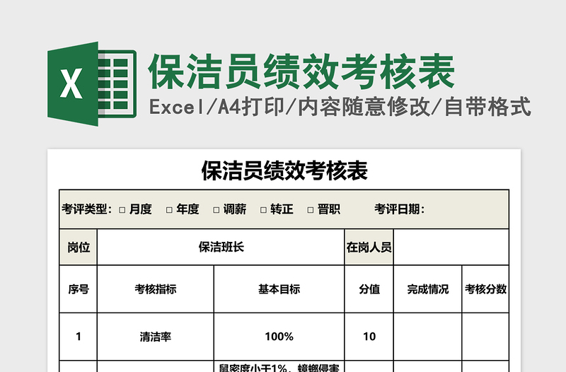 保洁员绩效考核表下载