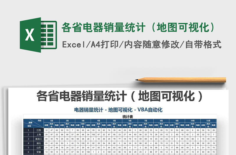 2024年各省电器销量统计（地图可视化）免费下载