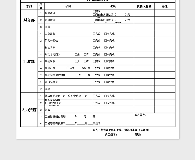 2024年离职交接表免费下载