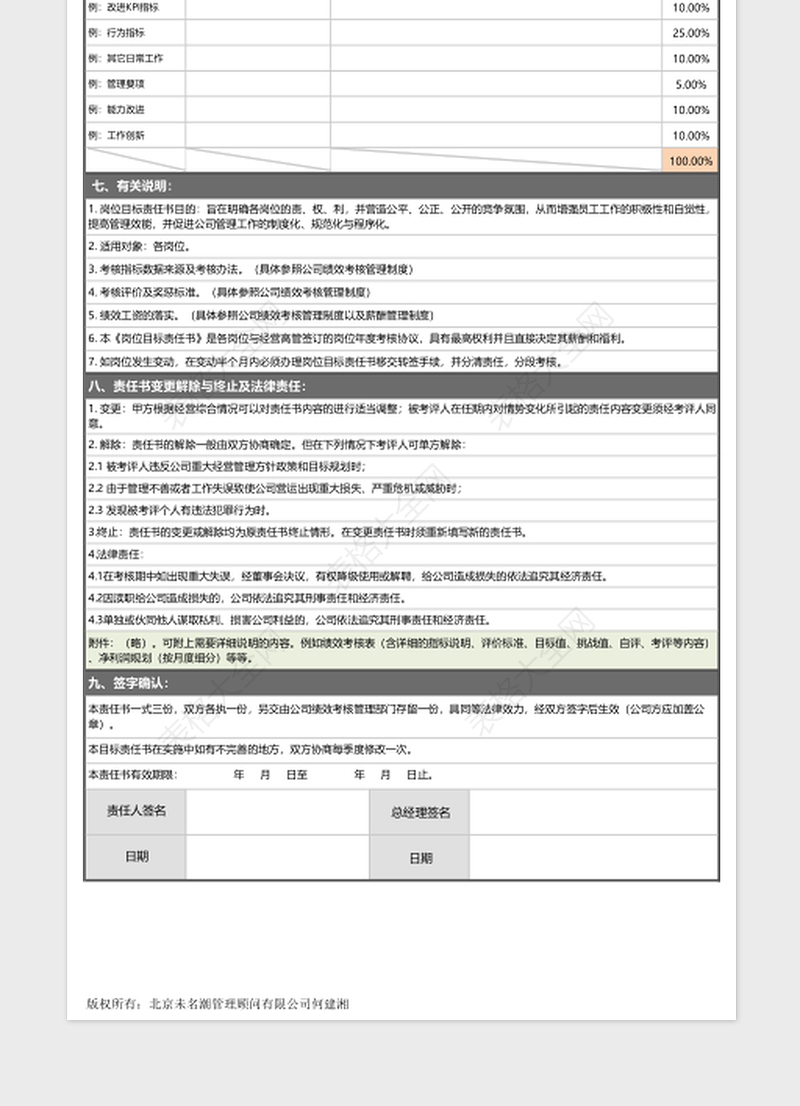 2024年岗位目标责任书（标准、完整版，签约形式，2018更新）
