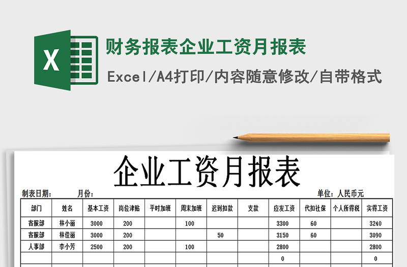 2025年财务报表企业工资月报表