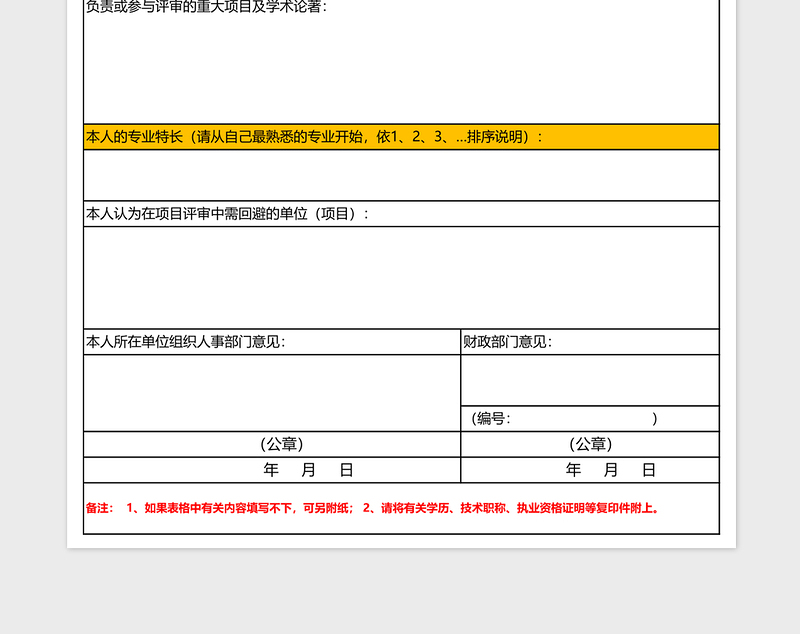 2025政府采购专家登记表excel表格模板