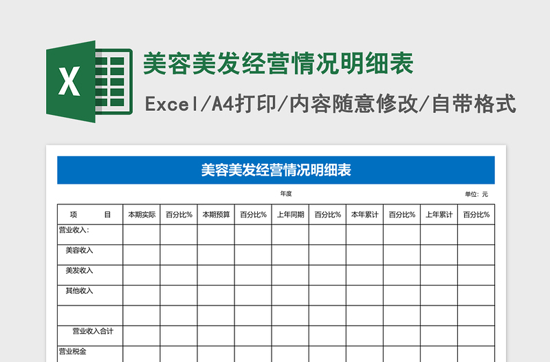 2025美容美发经营情况明细表Excel表格