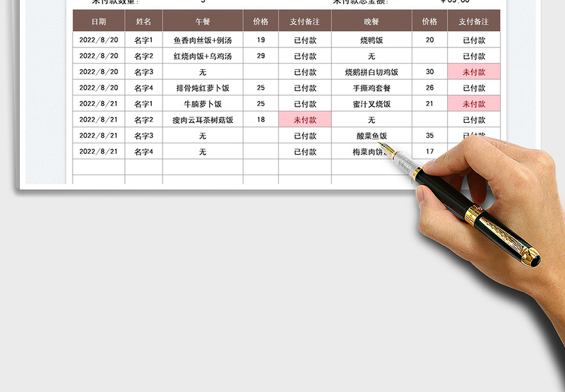 2025订餐每天明细记录表免费下载