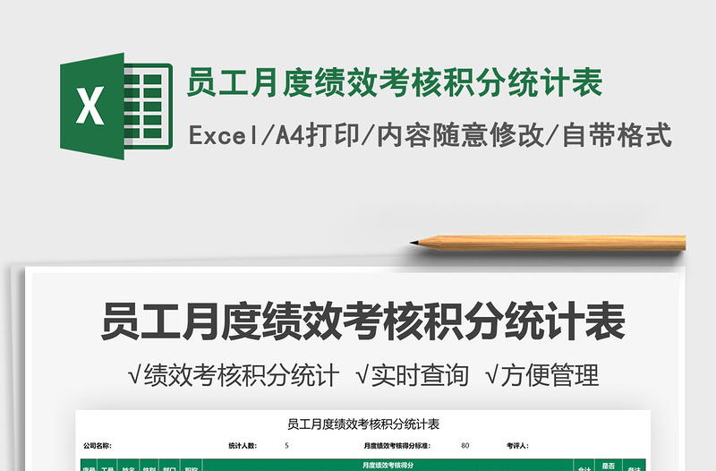 2025员工月度绩效考核积分统计表免费下载