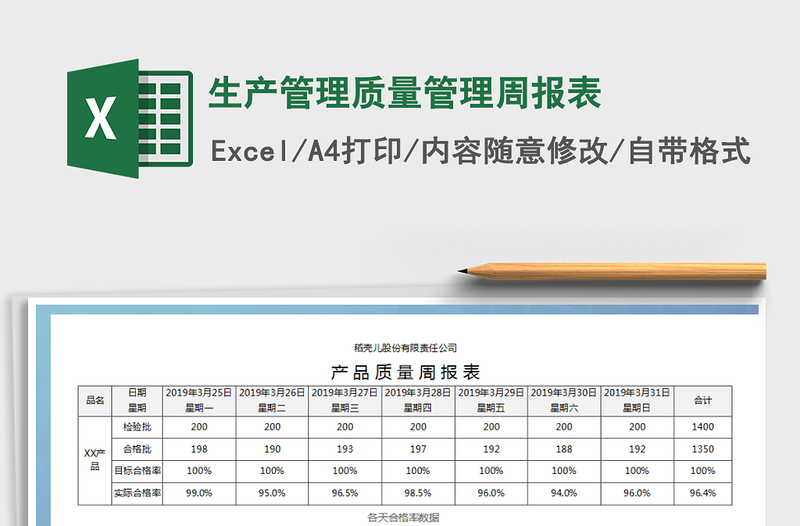 2024年生产管理质量管理周报表免费下载