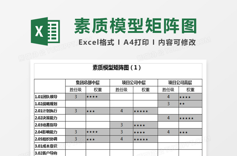 素质模型矩阵图excel表格下载