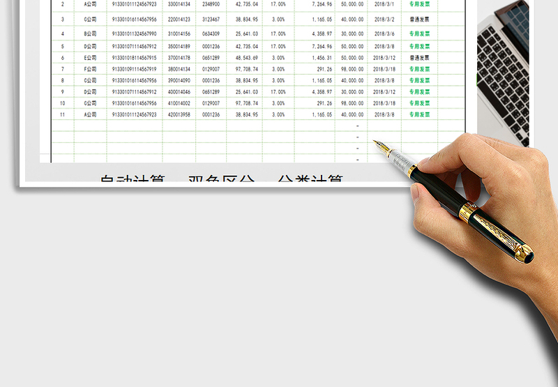 2024年发票登记明细表（分类计算）