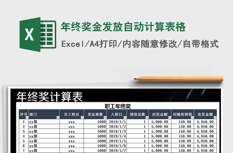 2025年年终奖金发放自动计算表格