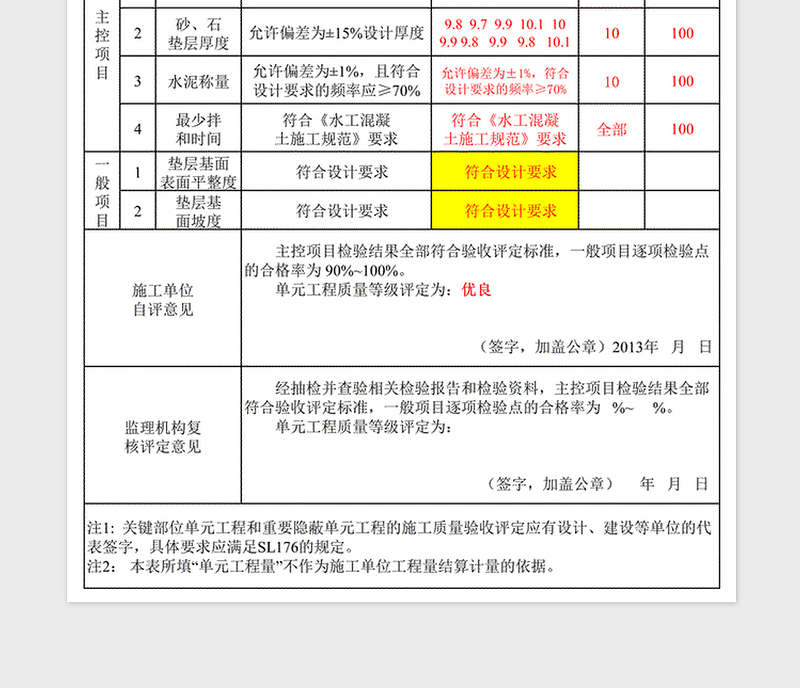 2025年水稳垫层单元工程质量验收评定表