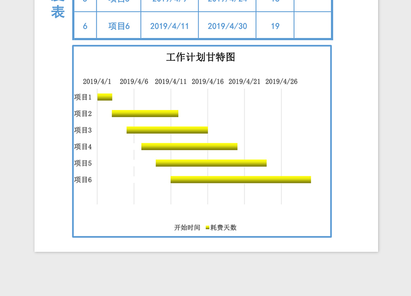 工作计划进度表-甘特图excel模板