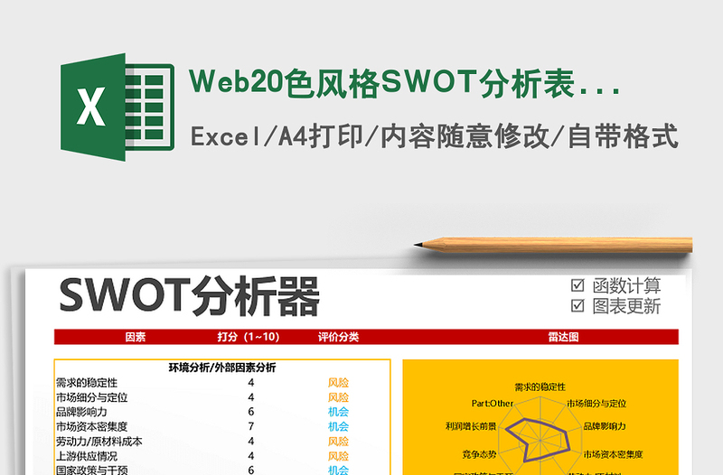 2024Web20色风格SWOT分析表格模板excel表格