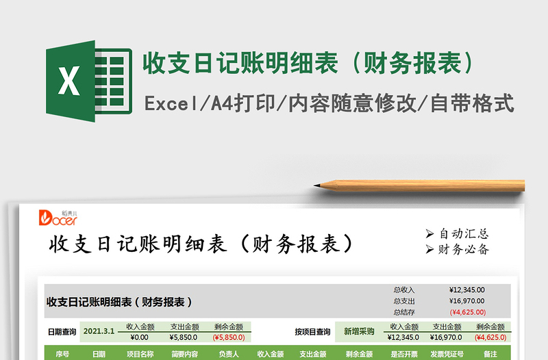 2025年收支日记账明细表（财务报表）