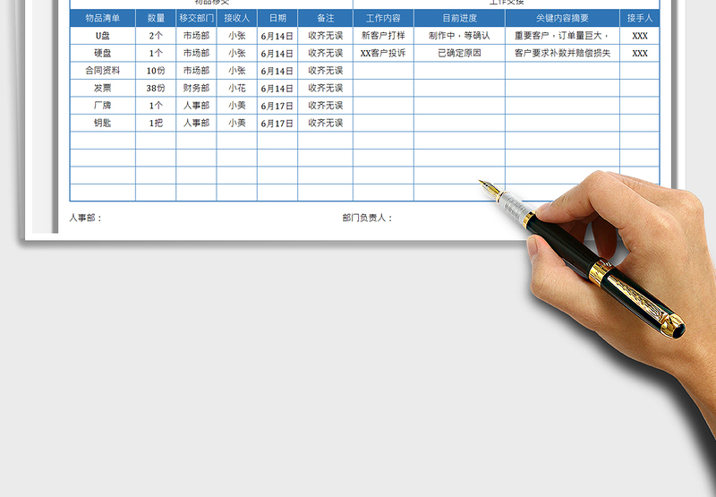 2024物品移交清单及工作交接明细excel表格