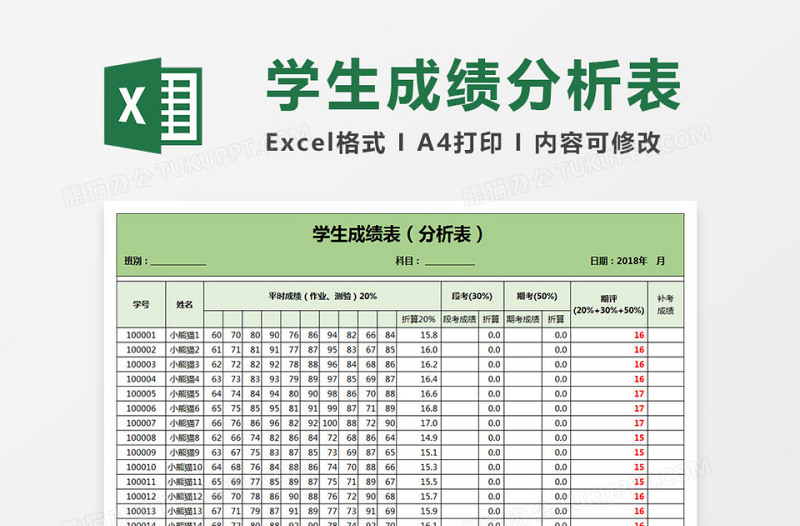 班级学生成绩表（分析表）免费下载