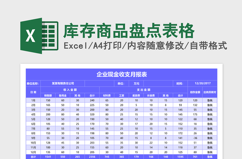 库存商品盘点表格免费下载