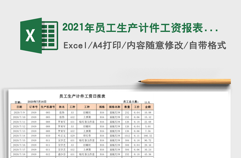 2025年员工生产计件工资报表