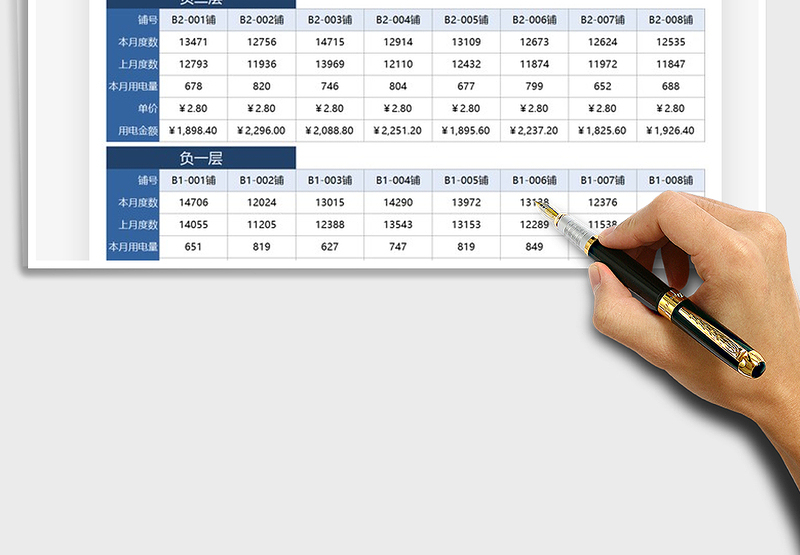 2025商场店铺用电量抄表统计表免费下载