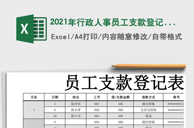 2025年行政人事员工支款登记表