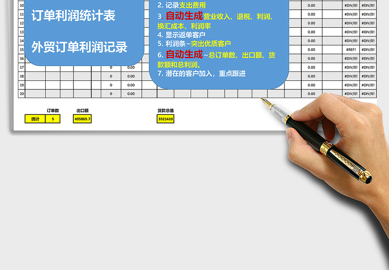 2024年外贸订单收汇利润订单统计表免费下载