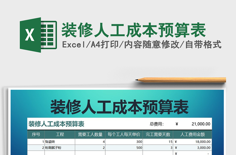 2025年装修人工成本预算表