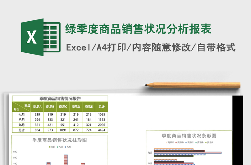 2025绿季度商品销售状况分析报表Excel模板