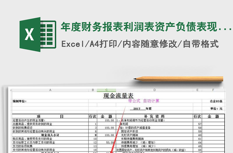 2024年年度财务报表利润表资产负债表现金流量表模板带公式