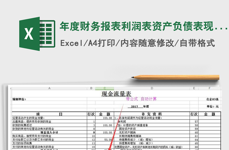 2024年年度财务报表利润表资产负债表现金流量表模板带公式免费下载