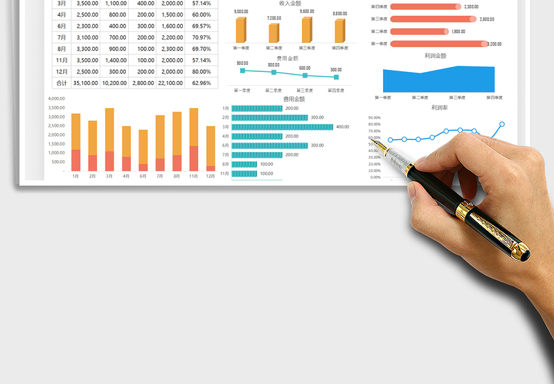2024财务报表-收支数据可视化图表exce表格免费下载