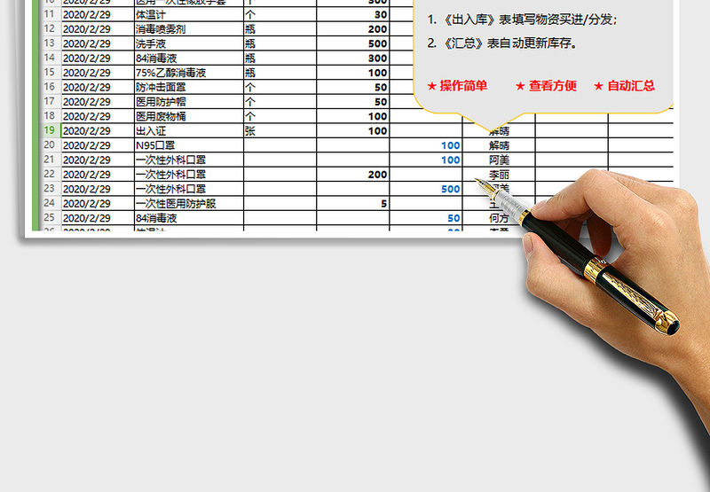 2024年防疫物资出入表（自动汇总库存）免费下载