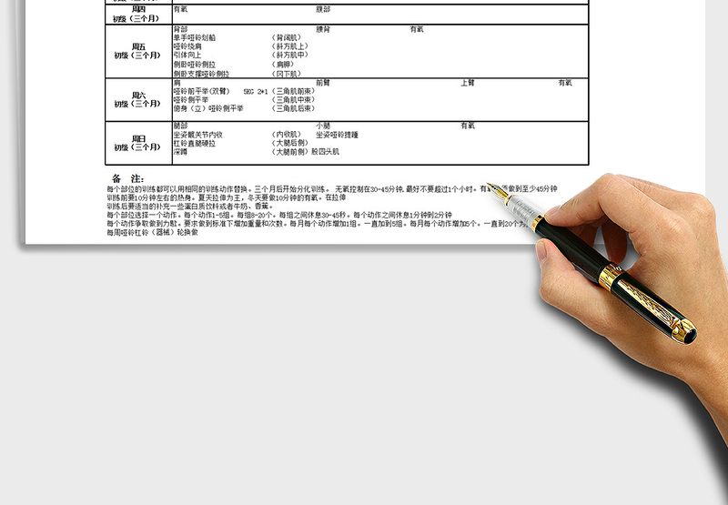 个人健身训练计划初级版EXCEL表模