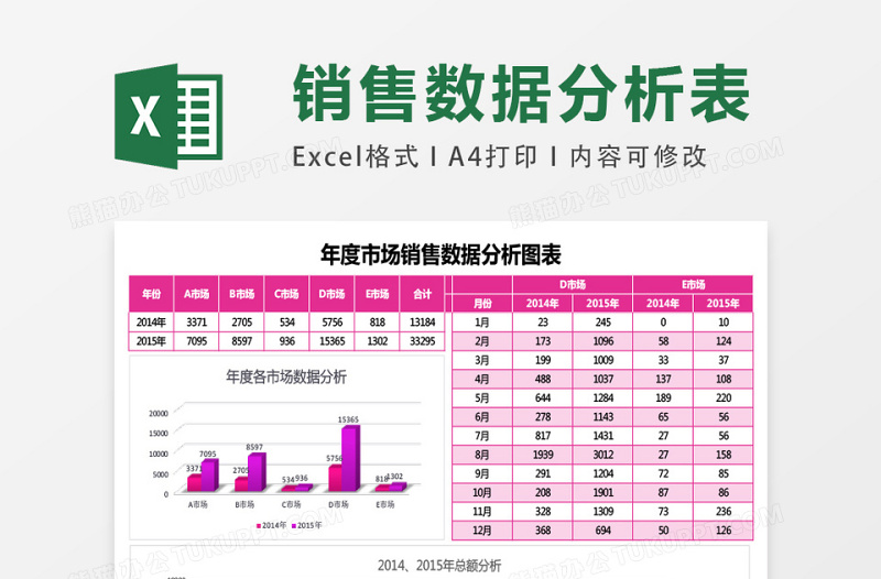 年度各市场销售数据图表分析excel模板