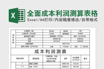 全面成本利润测算表格免费下载