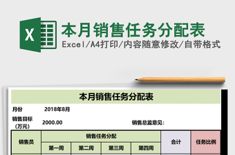 本月销售任务分配表excel表格下载