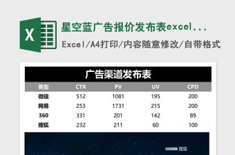 蓝色广告报价发布表excel表模板表格