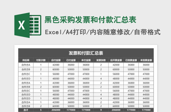 黑色采购发票和付款汇总表excel表格下载