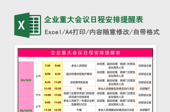 企业重大会议日程安排提醒表excel表格下载