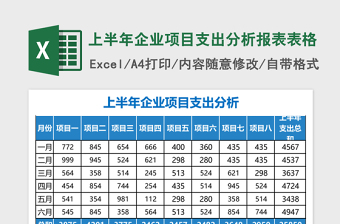 2025上半年企业项目支出分析报表Excel模板表格