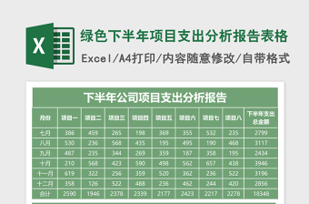 绿色下半年项目支出分析报告excel模板表格