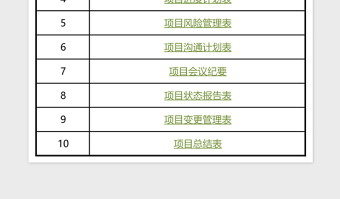 十大项目管理表格下载