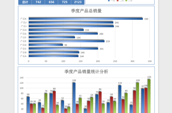 蓝色季度产品销量分析总计excel表格下载