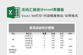 实用活动汇报统计excel表模板