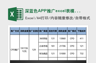 深蓝色APP推广excel模板